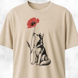Red Flower Husky T Shirt Gift For Dog Lover