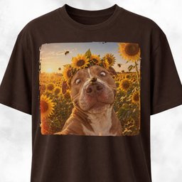 Sunflower Crowned Pitbull Selfie T Shirt Gift For Dog Lover