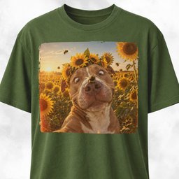 Sunflower Crowned Pitbull Selfie T Shirt Gift For Dog Lover