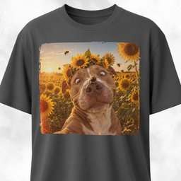 Sunflower Crowned Pitbull Selfie T Shirt Gift For Dog Lover