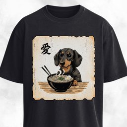 Japanese Style Dachshund Eating Ramen T Shirt Gift For Dog Lover