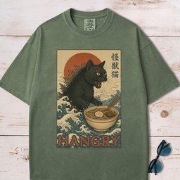 Hangry Catzilla Vintage Japanese Style T Shirt Gift For Dog Lover
