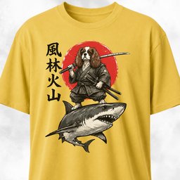 Samurai Cavalier King Charles Spaniel Riding A Shark T Shirt Gift For Dog Lover