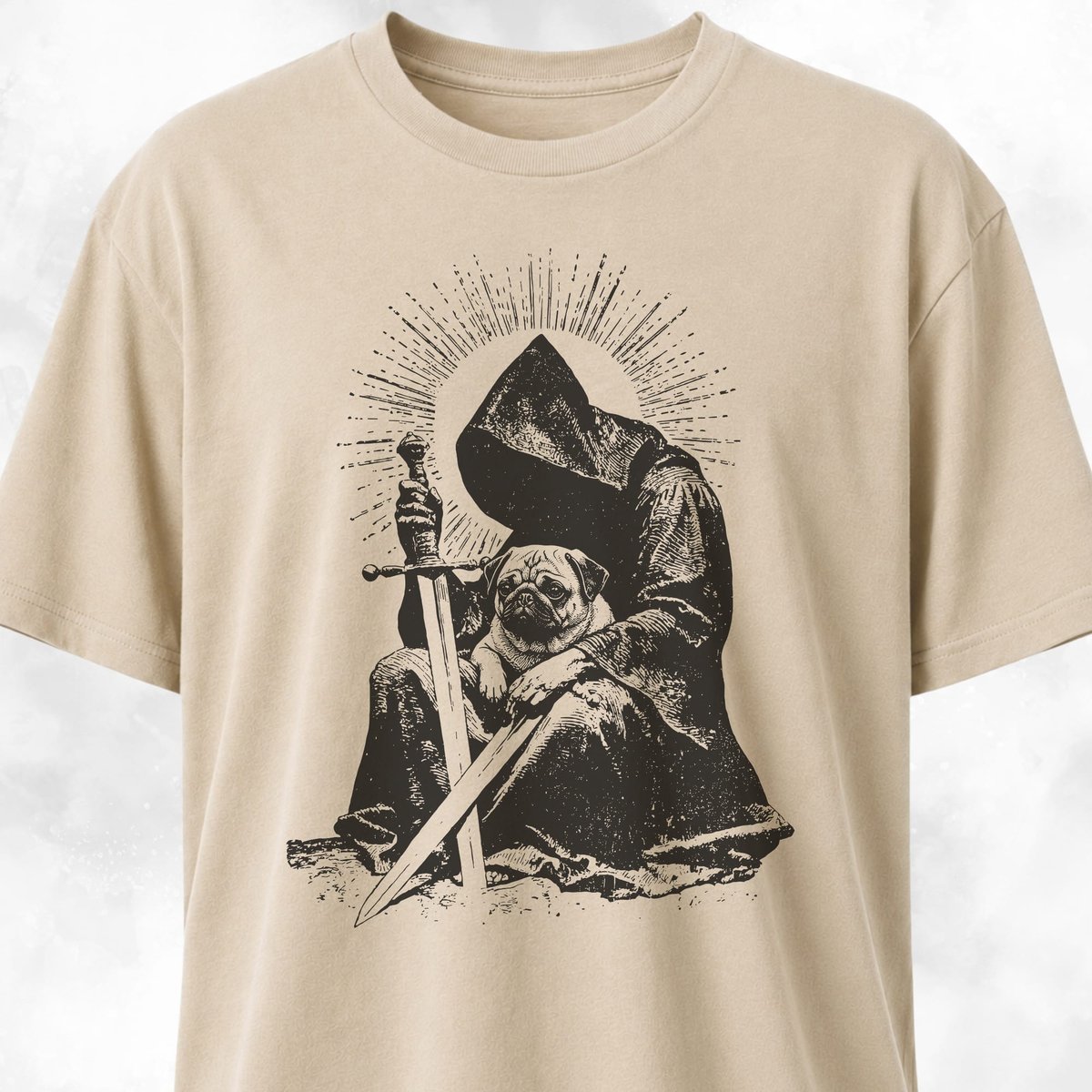 Grim Reaper With Pug T Shirt Gift For Dog Lover