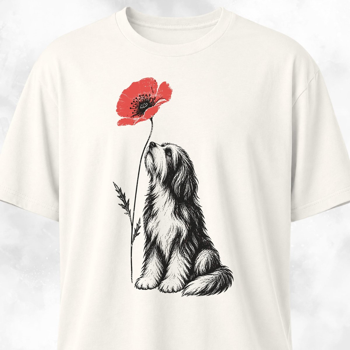 Red Flower Bearded Collie T Shirt Gift For Dog Lover