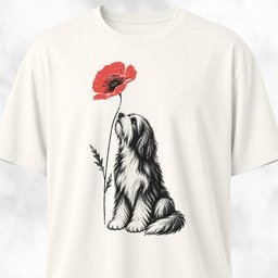 Red Flower Bearded Collie T Shirt Gift For Dog Lover