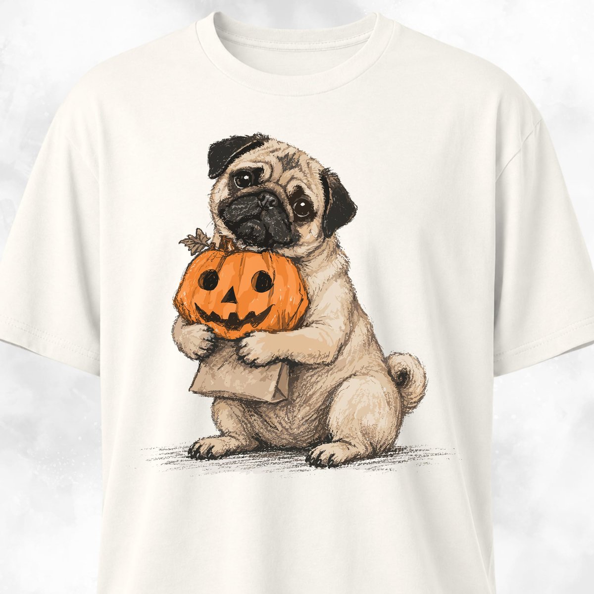 Pug With Pumpkin Bag T Shirt Gift For Dog Lover