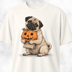 Pug With Pumpkin Bag T Shirt Gift For Dog Lover