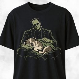 Pittie Sleeping On Frankensteins Monster Lap T Shirt Gift For Dog Lover