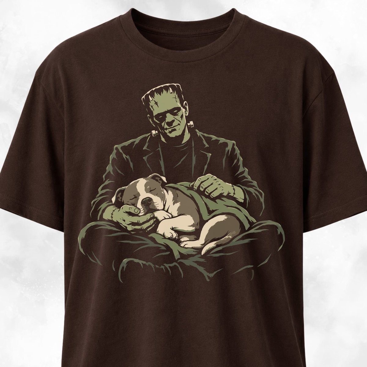 Pittie Sleeping On Frankensteins Monster Lap T Shirt Gift For Dog Lover