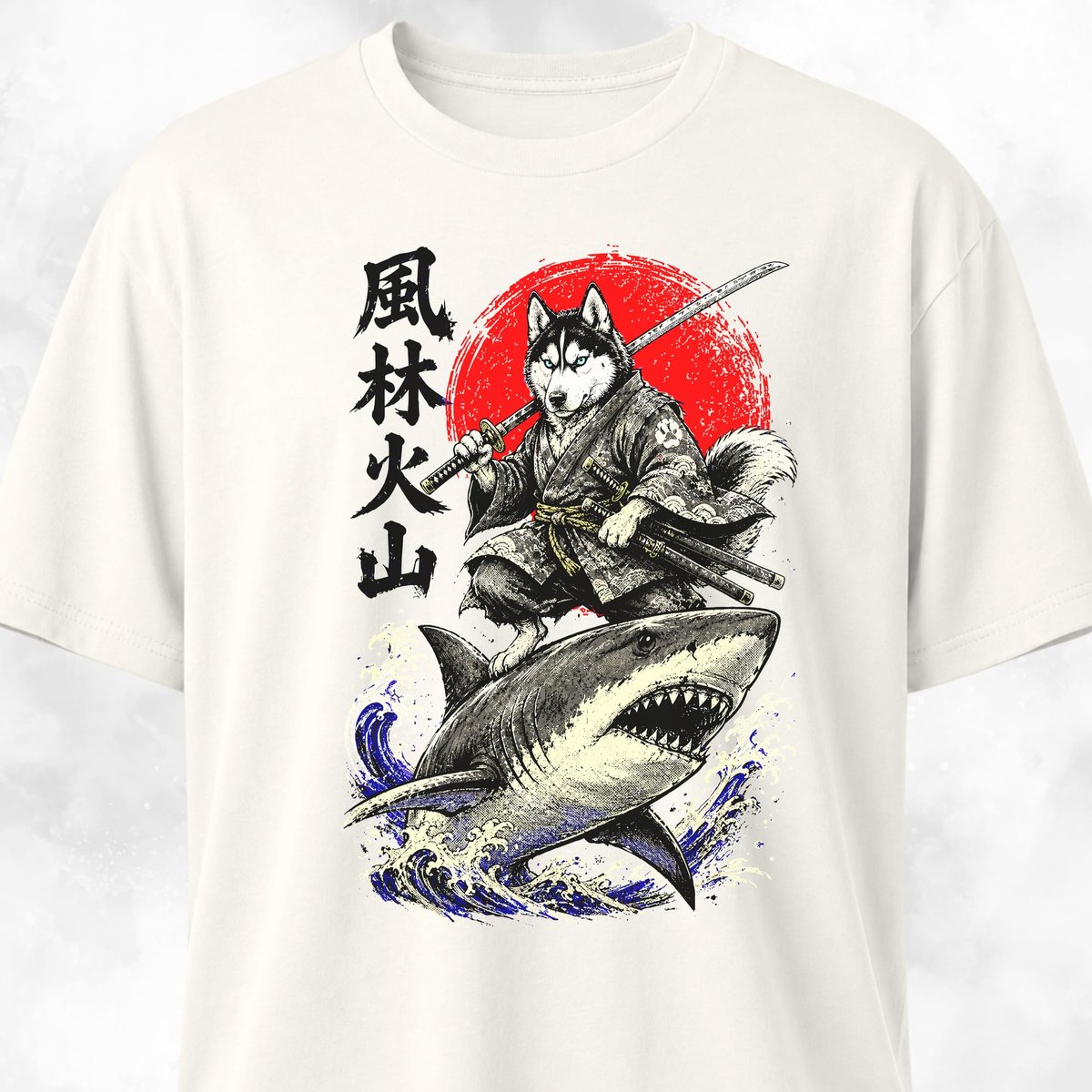 Samurai Husky Riding A Shark T Shirt Gift For Dog Lover