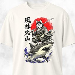 Samurai Husky Riding A Shark T Shirt Gift For Dog Lover