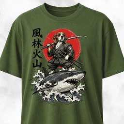 Samurai Beagle Riding A Shark T Shirt Gift For Dog Lover