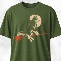 Husky On A Flying Broom T Shirt Gift For Dog Lover