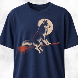 Husky On A Flying Broom T Shirt Gift For Dog Lover