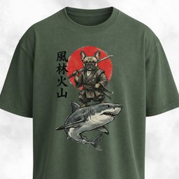 Samurai Frenchie Riding A Shark T Shirt Gift For Dog Lover
