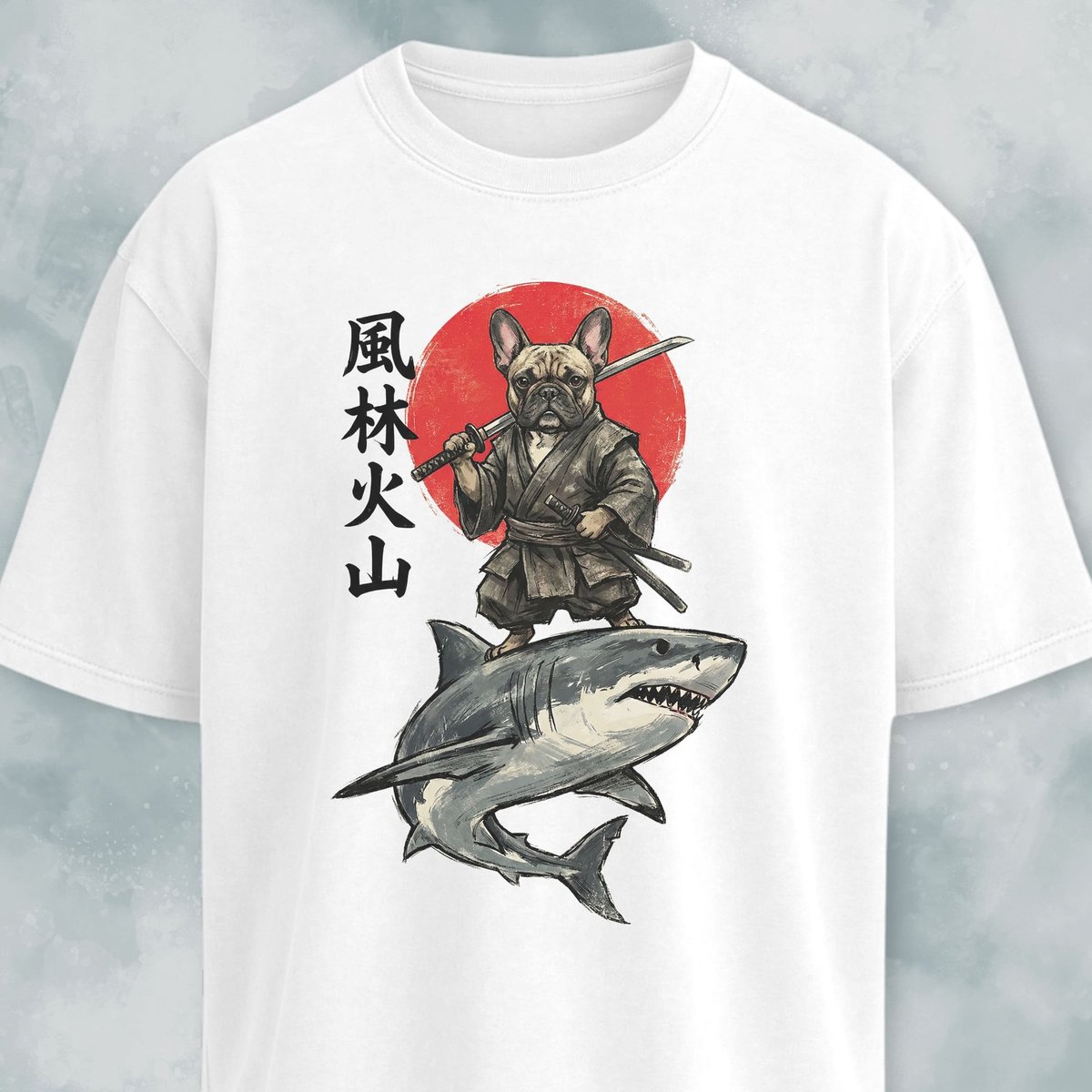 Samurai Frenchie Riding A Shark T Shirt Gift For Dog Lover