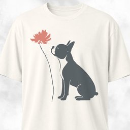 Red Flower Boston Terrier T Shirt Gift For Dog Lover