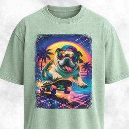 Retro Vintage Bulldog On A Skateboard T Shirt Gift For Dog Lover