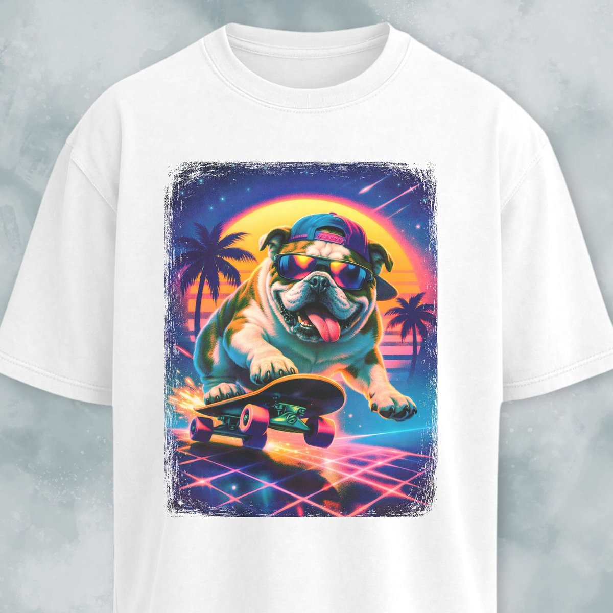 Retro Vintage Bulldog On A Skateboard T Shirt Gift For Dog Lover