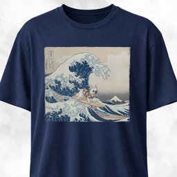 The Great Wave Off Kanagawa Frenchie Surfing T-Shirt