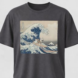 The Great Wave Off Kanagawa Frenchie Surfing T-Shirt