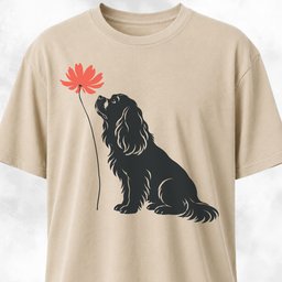 Red Flower Cavalier King Charles Spaniel T Shirt Gift For Dog Lover