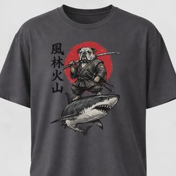 Samurai Bulldog Riding A Shark T Shirt Gift For Dog Lover