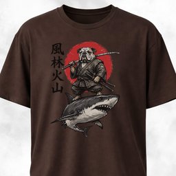 Samurai Bulldog Riding A Shark T Shirt Gift For Dog Lover