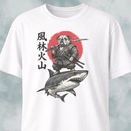 Samurai Bulldog Riding A Shark T Shirt Gift For Dog Lover