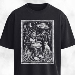 Sasquatch Playing Handpan With Frenchie T Shirt Gift For Dog Lover