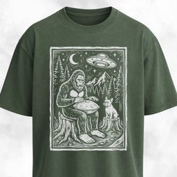 Sasquatch Playing Handpan With Frenchie T Shirt Gift For Dog Lover