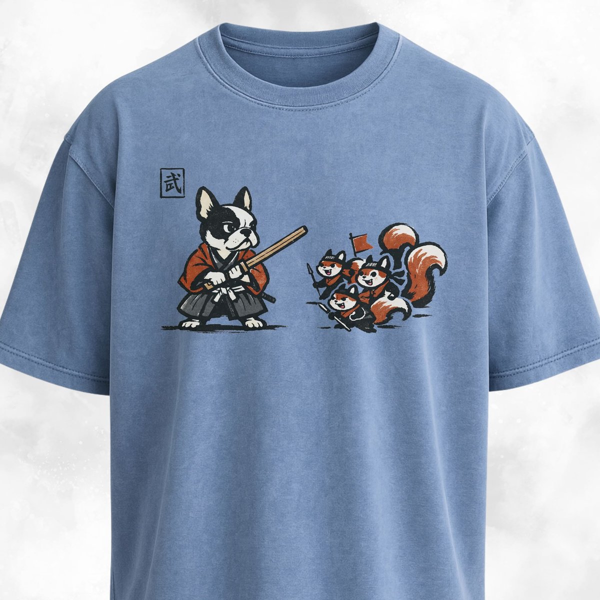 Samurai Frenchie Fighting Squirrels T Shirt Gift For Dog Lover