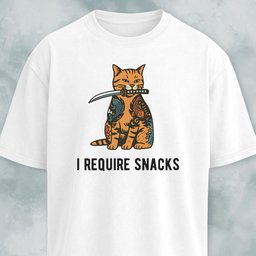 I Require Snacks Short Katana Cat T Shirt Gift For Cat Lover