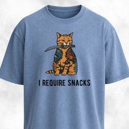 I Require Snacks Short Katana Cat T Shirt Gift For Cat Lover