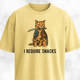 I Require Snacks Short Katana Cat T Shirt Gift For Cat Lover