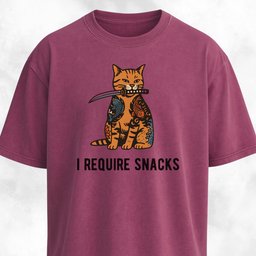 I Require Snacks Short Katana Cat T Shirt Gift For Cat Lover
