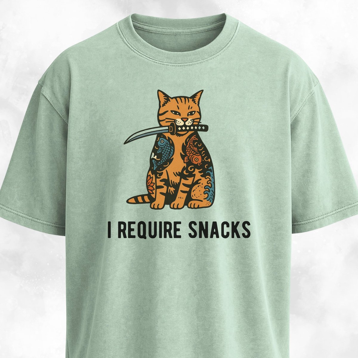 I Require Snacks Short Katana Cat T Shirt Gift For Cat Lover