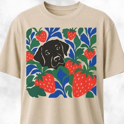 Black Lab Among Strawberries T Shirt Gift For Dog Lover
