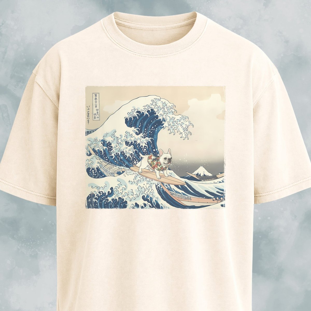 The Great Wave Off Kanagawa Frenchie Surfing T-Shirt