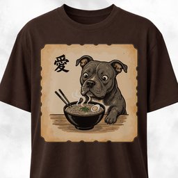 Japanese Pitbull Eating Ramen T Shirt Gift For Dog Lover