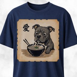 Japanese Pitbull Eating Ramen T Shirt Gift For Dog Lover