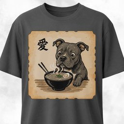 Japanese Pitbull Eating Ramen T Shirt Gift For Dog Lover