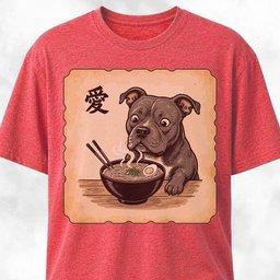 Japanese Pitbull Eating Ramen T Shirt Gift For Dog Lover
