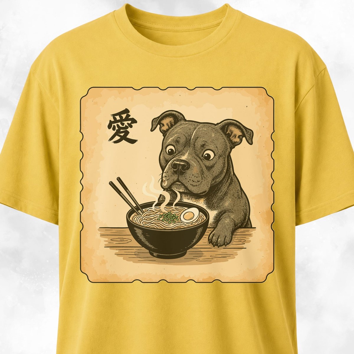 Japanese Pitbull Eating Ramen T Shirt Gift For Dog Lover