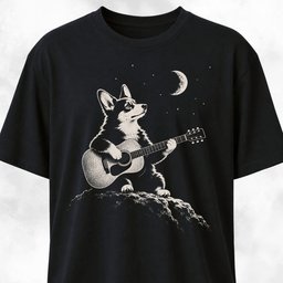 Half Moon Corgi Playing Guitar T Shirt Gift For Dog Lover