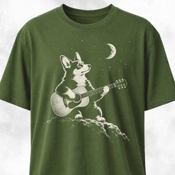 Half Moon Corgi Playing Guitar T Shirt Gift For Dog Lover
