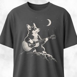 Half Moon Corgi Playing Guitar T Shirt Gift For Dog Lover