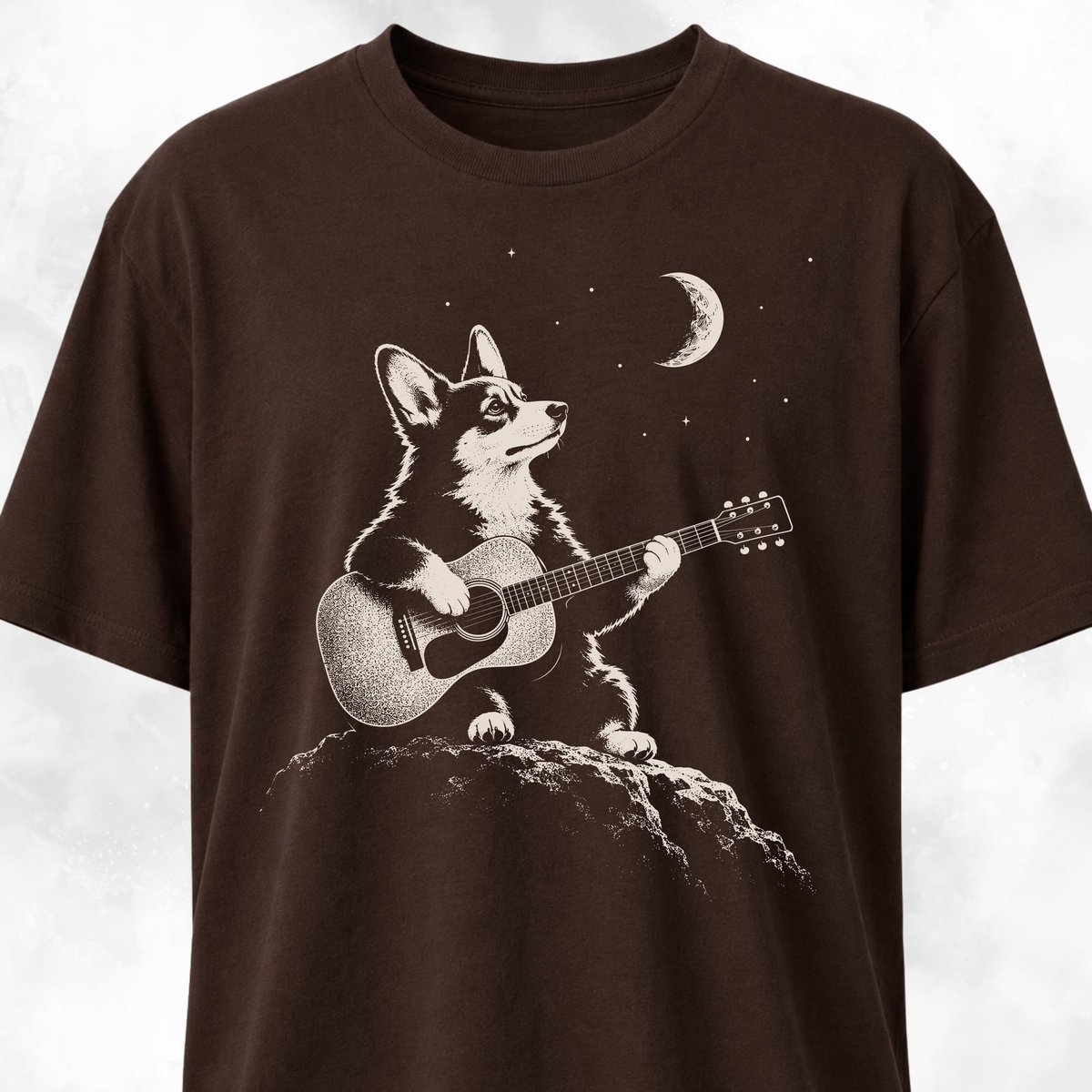 Half Moon Corgi Playing Guitar T Shirt Gift For Dog Lover