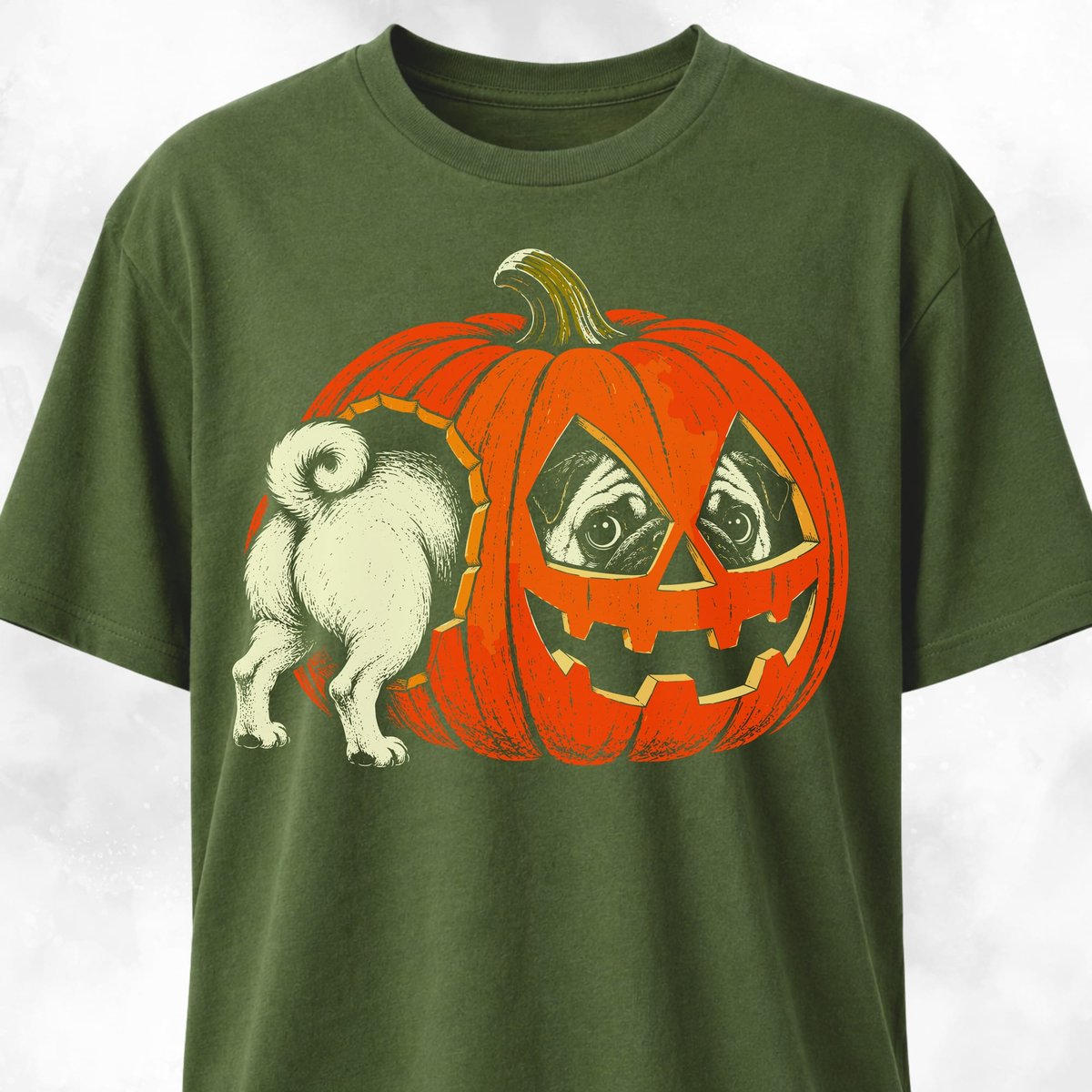 Pug Peeking Through A Jack O Lantern T Shirt Gift For Dog Lover